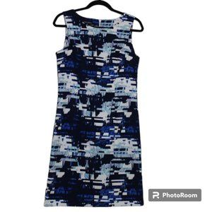 Mario Serrani Sleeveless Blue Abstract Print Shift Dress